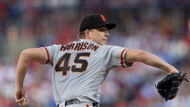 SF Giants starting pitcher Kyle Harrison throws a pitch during the second inning against the Philadelphia Phillies at Citizens Bank Park on August 22, 2023.
